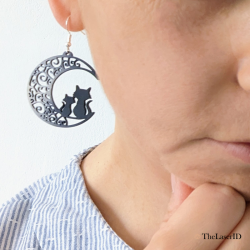 Boucles d'oreilles Chats Lune